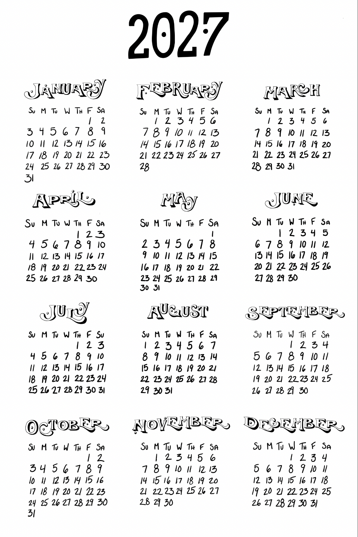 2027 Wall Calendar - PRE ORDER